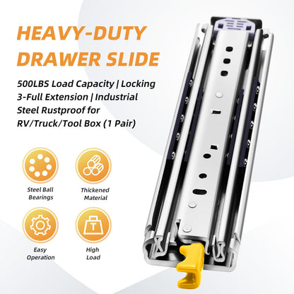 VAGUDE with Lock Heavy Duty Drawer Slides 12 14 16 18 20 22 24 26 28 30 32 34 36 40 44 48 52 56 60 Inch 290 Lbs Side Mount Full Extension Ball Bearing Rails Rail Tool Box Runner-W:76mm, 48 Inch
