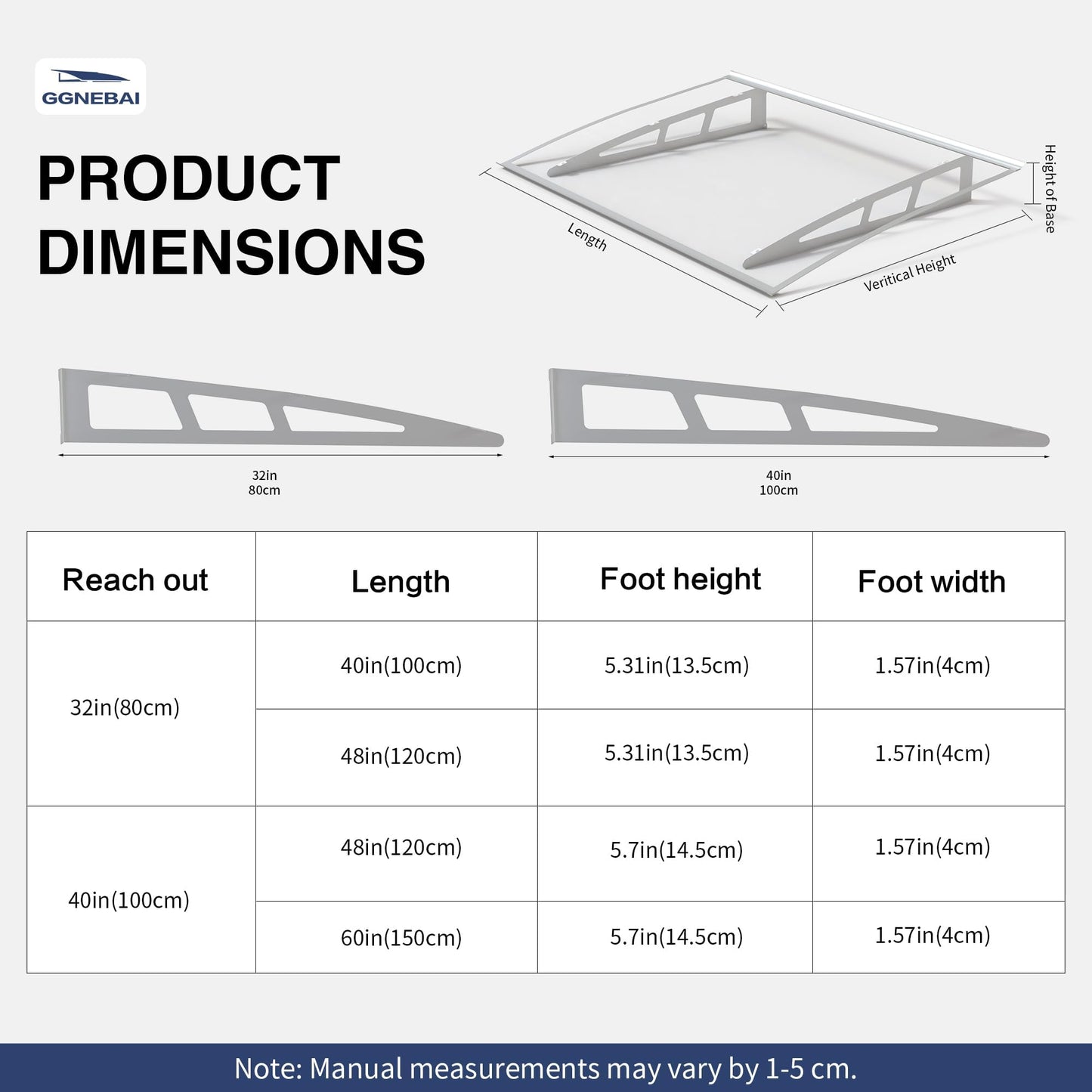 Door Awning Window Canopy,32x48 Inches Awnings for Doors with Sink,Polycarbonate Front Door Outdoor Patio Awning Canopy UV Rain Snow Sunlight, Window Awning with Sturdy Metal Bracket