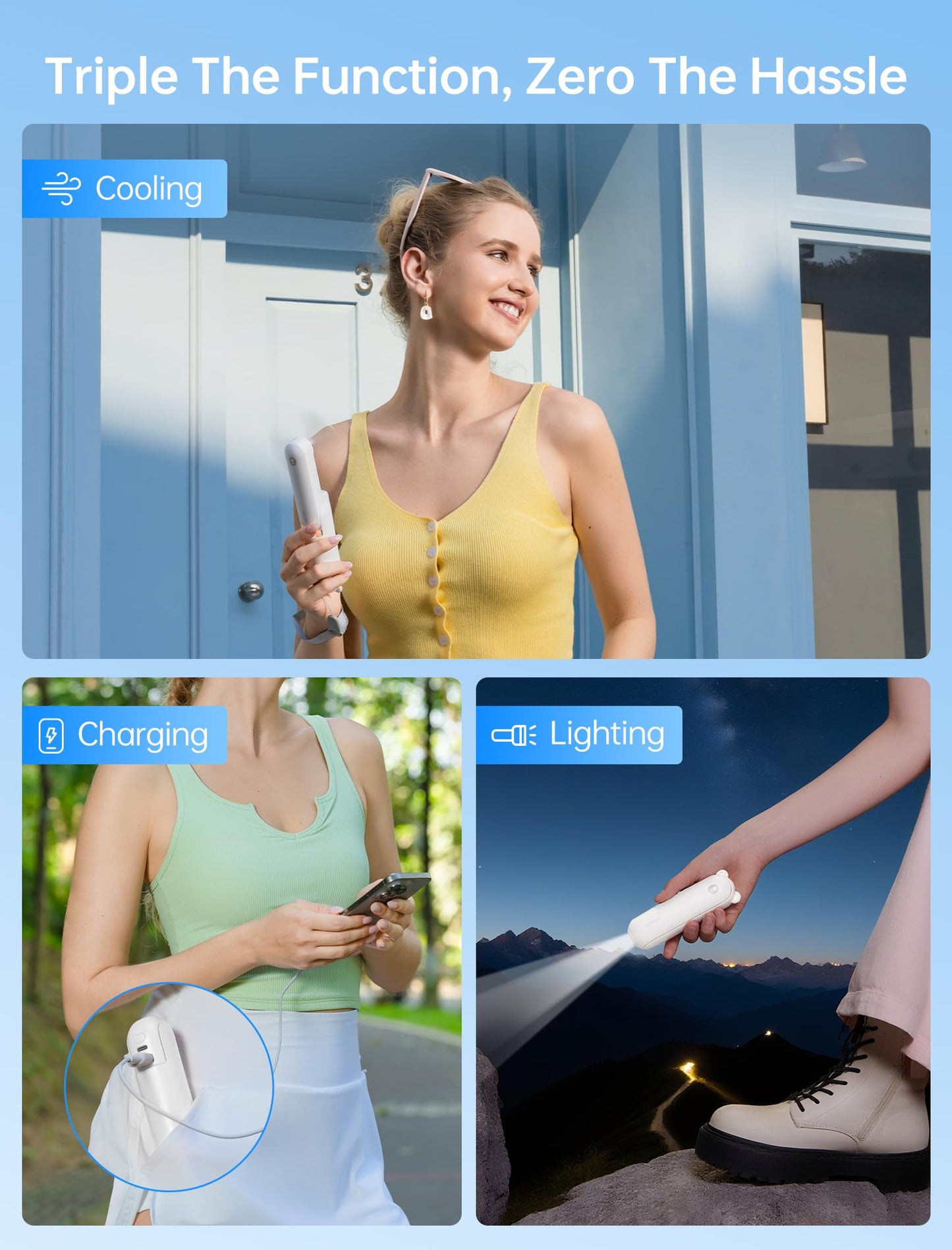 JISULIFE 3 IN 1 Mini Portable Fan & Handheld Fan Pro1 Mini, Elite PU Leather, 30 Hour Cooling Power