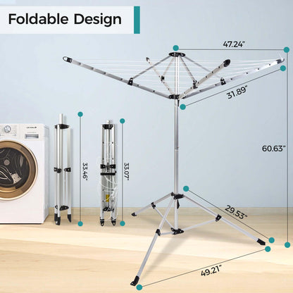 SUPTINWEAR 65FT Portable Umbrella Clothesline, 4-Leg Stable Freestanding Drying Rack for Indoor Outdoor Use, Foldable Rotary Laundry Rack with Adjustable Height, No Assembly
