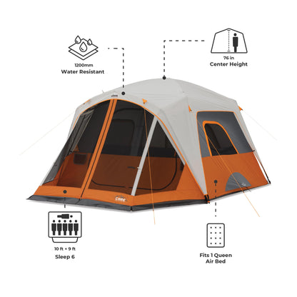 CORE 6 Person Cabin Tent with Screen Room | Portable Family Tent with Carry Bag for Outdoor Car Camping | Included Gear Loft for Camping Accessories