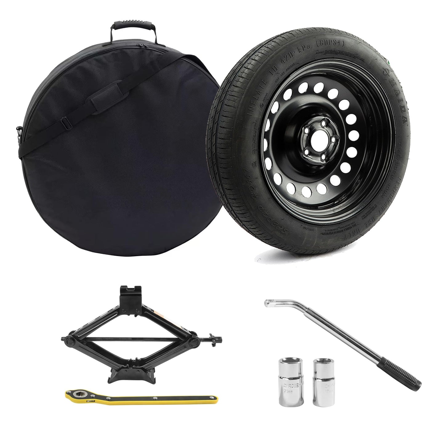 YIFSPARE Spare Tire Kit Compatible with Toyota 2023-2026 Crown Signia, 2022-2026 Corolla Cross - Includes 18x4 Rim, 145/85R18, 27.7” Rolling Diameter, Includes car Jack kit and tire Carrying Case
