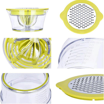 Drizom Citrus Lemon Orange Juicer Manual Hand Squeezer with Built-in Measuring Cup and Grater, 12OZ, Green