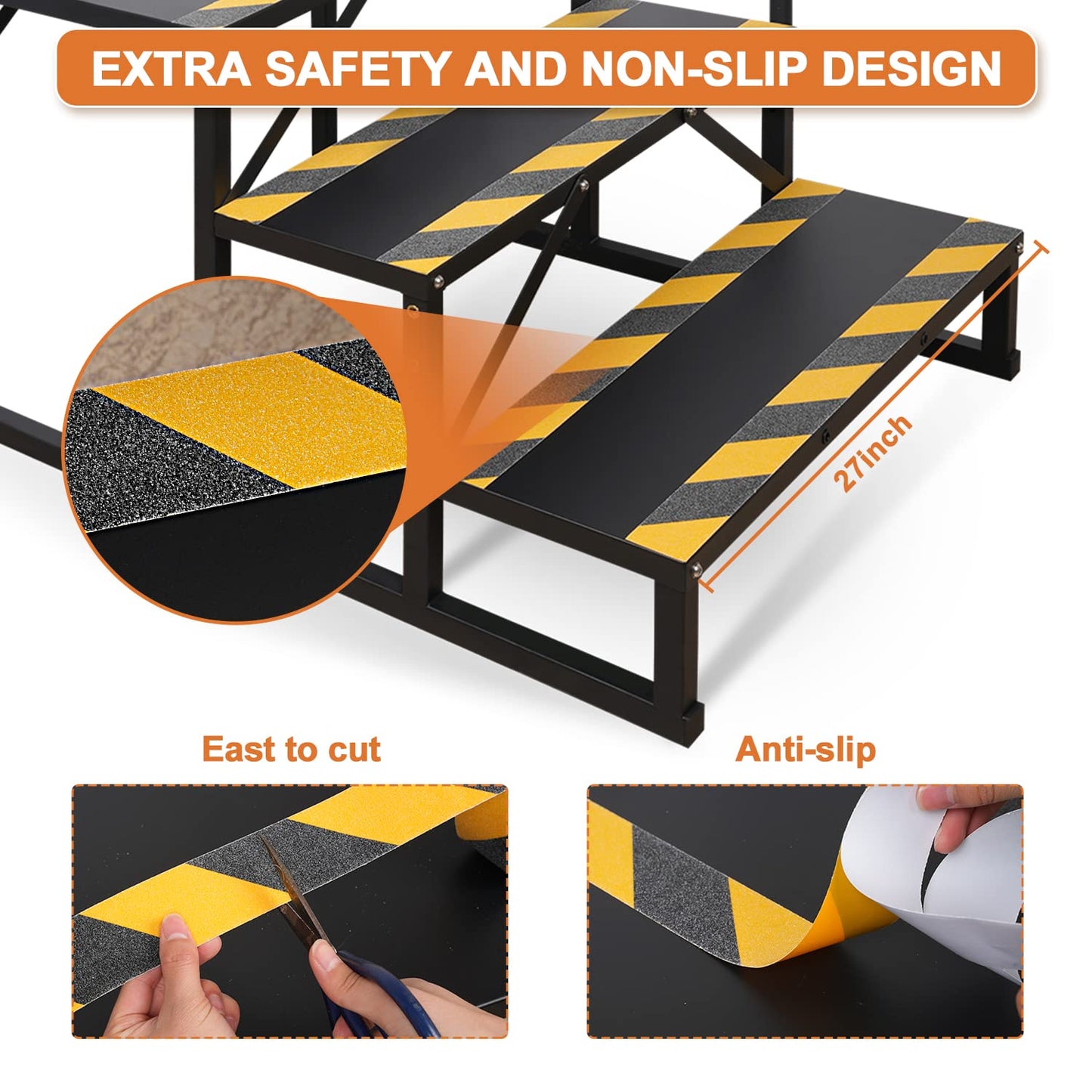 Kinchoix 3 Step RV Stairs, Hot Tub Steps, Outdoor Spa Step Ladder with Handrail,Portable Economy 5th Wheel Stair for Travel Trailer, Motor Home, Camper and Porch with Non-Skid Tapes