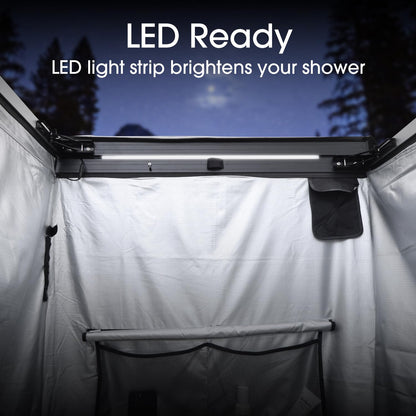 Peakamper Awning Shower Tent with Swing Arm Privacy Roof, Vehicle Side Shower Room LED Light, 3ft x 3ft Camping Privacy Shelter Restroom Bathroom, UV-Resistant Waterproof Storage
