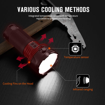 NIERON B400-B Super Bright 16000 Lumens Flashlight, Rechargeable Dual Switch Spotlight & Floodlight, 880m Beam Distance, 210H Runtime, IPX8 Waterproof, Tactical Flashlight for Camping Hiking Emergency