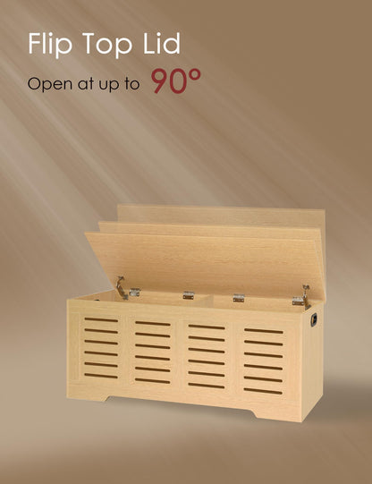 DINZI LVJ Storage Chest, 47.3”Wooden Storage Box with 2 Safety Hinges, Entryway Shoe Bench with Flip-Top, Farmhouse Style Trunk for Living Room, Bedroom, Play Room, Easy Assembly, Natural