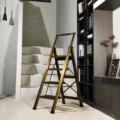 XinSunho 4 Step Ladder, Aluminum 4 Step Stool with Retractable Handrail and Anti-Slip Wide Pedal, Folding Stool Ladders 4 Steps, 330lbs Safety Household Slim Ladder