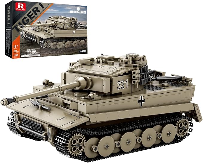 Reobrix Tiger I Tank Building Block Set for AdultWW2 Military German Tank Model SetWorld of Tanks Authorized Products 77031Army Toys Building KitIdeal Gift for Boys Age 14+1138 PCS