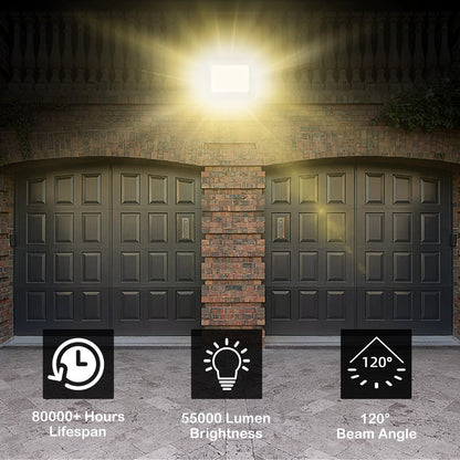 Gopretty 500W Warm White LED Flood Lights Outdoor 2 Pack, 55000LM Super Bright Security Lights with Plug, Commercial Arena Lighting for Yard Court Stadium Fields