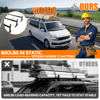 Van Ladder Roof Racks with Rear Roller, 3 Bars Adjustable with Ladder Stoppers, Fit Chevy Express Fullsize Van 1996-Up,Suitable for Vans with Rain Gutter only,800LB Load-Capacity