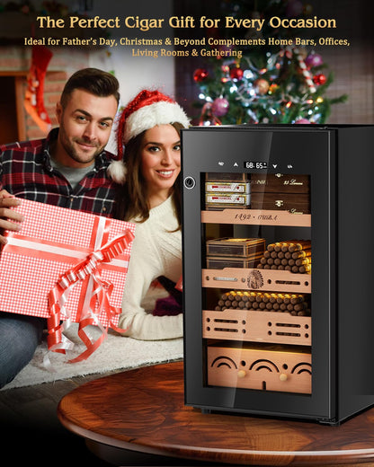 Electric Cigar Humidor Cabinet up to 600 Cigars, Temperature & Humidity Control System-75L Cooling Fridge with Cedar Wood Shelves Digital LED Screen Fingerprint Safety Lock Home & Commercial Use