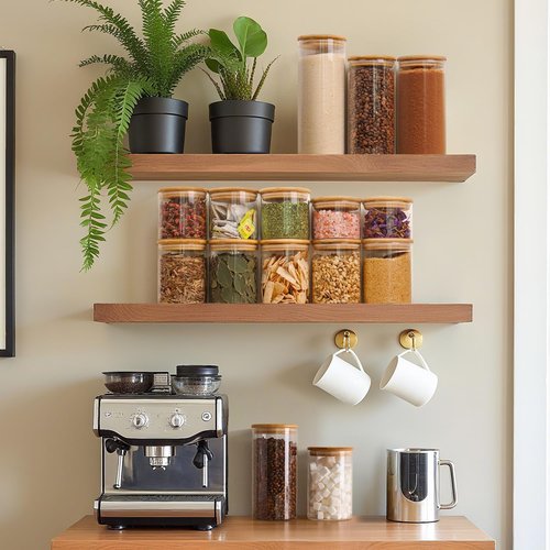 ComSaf Glass Pasta Storage Container Set - 2 Qt Airtight Jars with Wood Lids | Clear Kitchen Pantry Organization