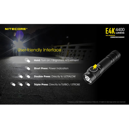 Nitecore E4K 4400 Lumen EDC Compact Rechargeable Flashlight with LumenTac Organizer