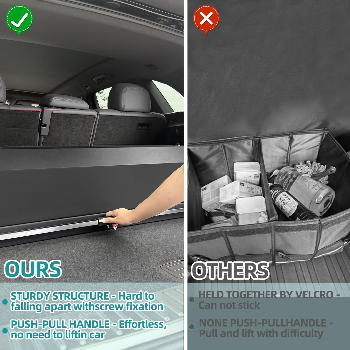 CarCrate Car Trunk Organizer with LED Light, SUV Organizer Trunk Storage, Leather Callapsible Storage Box, Waterproof Car Organizers and Storage Powered by 4 AA Batteries(Batteries Not Included)