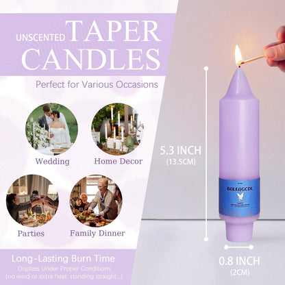 Smokeless Candlesticks Short Taper Candle,Unscented 5 Inches Purple Candle Sticks Dripless Tapered Candles for Home Décor Weddings Seasons Gifts