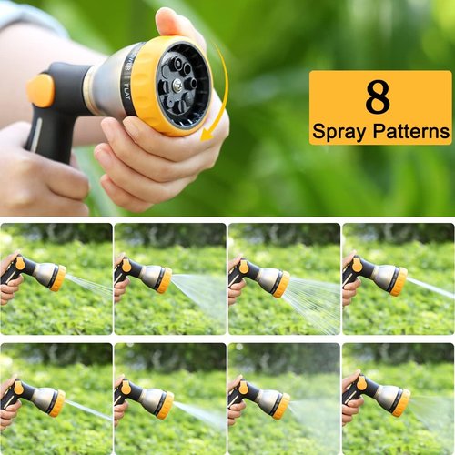 FANHAO Heavy Duty Metal Garden Hose Nozzle - 8 Adjustable Spray Patterns for Versatile Watering