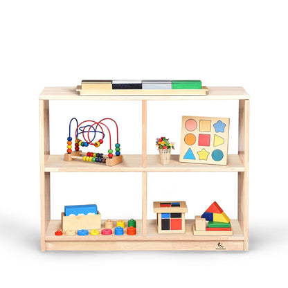 KRAND 4-Cubby Montessori Storage Bookcase – Kids Shelf Organizer for Toys, Books & Art Supplies, Toddler Cabinet Furniture for Playroom, Daycare, Preschool, Kindergarten & Nursery