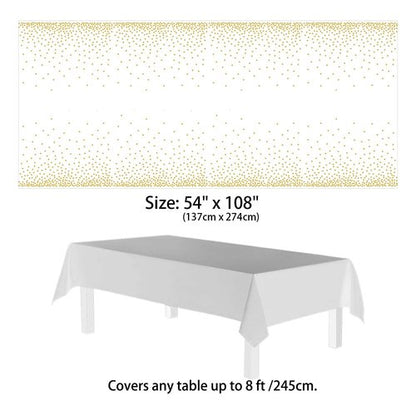 hapray 4 Pack Plastic Tablecloths for Rectangle Tables, Waterproof Disposable Party Table Cloths with Gold Dot, Rectangular Table Covers for Decorations, Baby Shower, Birthday, Wedding, New Year