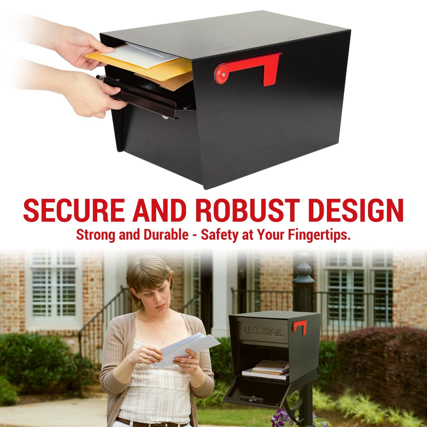 Large Locking Mailbox for Outside, RAINHOL All-Metal Modern Security Mailbox with 2 Keys, 21" x 11.2" x 10.5", Black