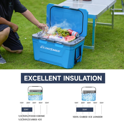 EchoSmile 35 Quart Insulated Cooler, Outdoor Portable Hard Cooler Ice Chest Box w/ 2 Cup Holders, Drain Plug, Bottle Opener, 3-Day Ice Retention for Camping, Beach, and Picnic,Blue