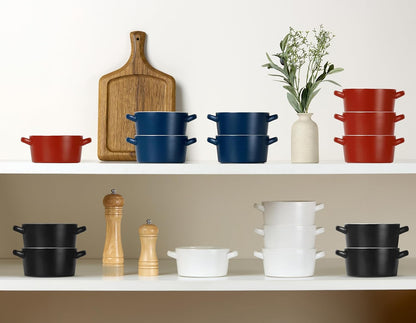 Kook Soup Crocks - Stackable Ceramic Bowls | Oven, Microwave & Dishwasher Safe | 18 oz Capacity, Set of 4 - Matte Red