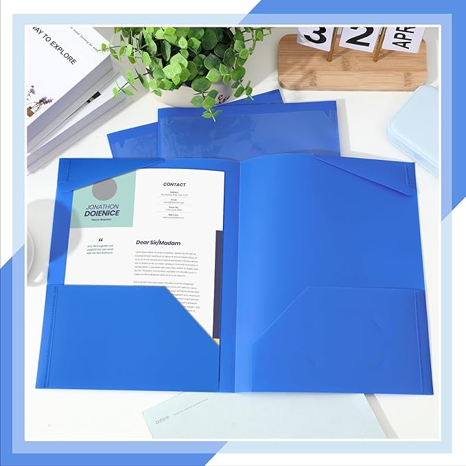 Henoyso 100 Pcs Plastic Folders with Clear Front Pockets Bulk Heavy Duty File Folders with 2 Pockets and Card Slot for Student Teacher Back to School Supplies Office Presentation (Blue)