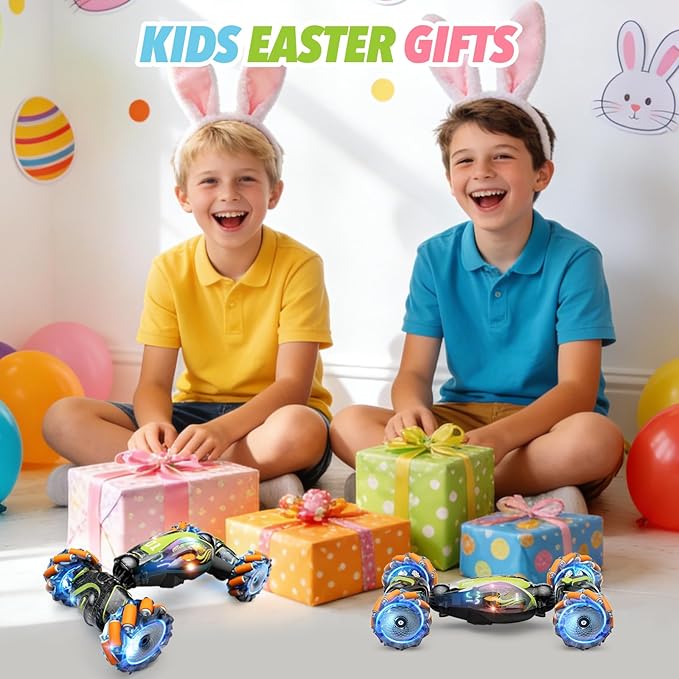 Gigilli Gesture Sensing RC Stunt Car with Spray Music Lights Remote Control Car Boys Toys Age 5-7 6-8 9 10 11 12 Birthday Easter Gifts Boys for Kids Grandkids Ages 4 7 13 Years Old 4WD Twist Drift