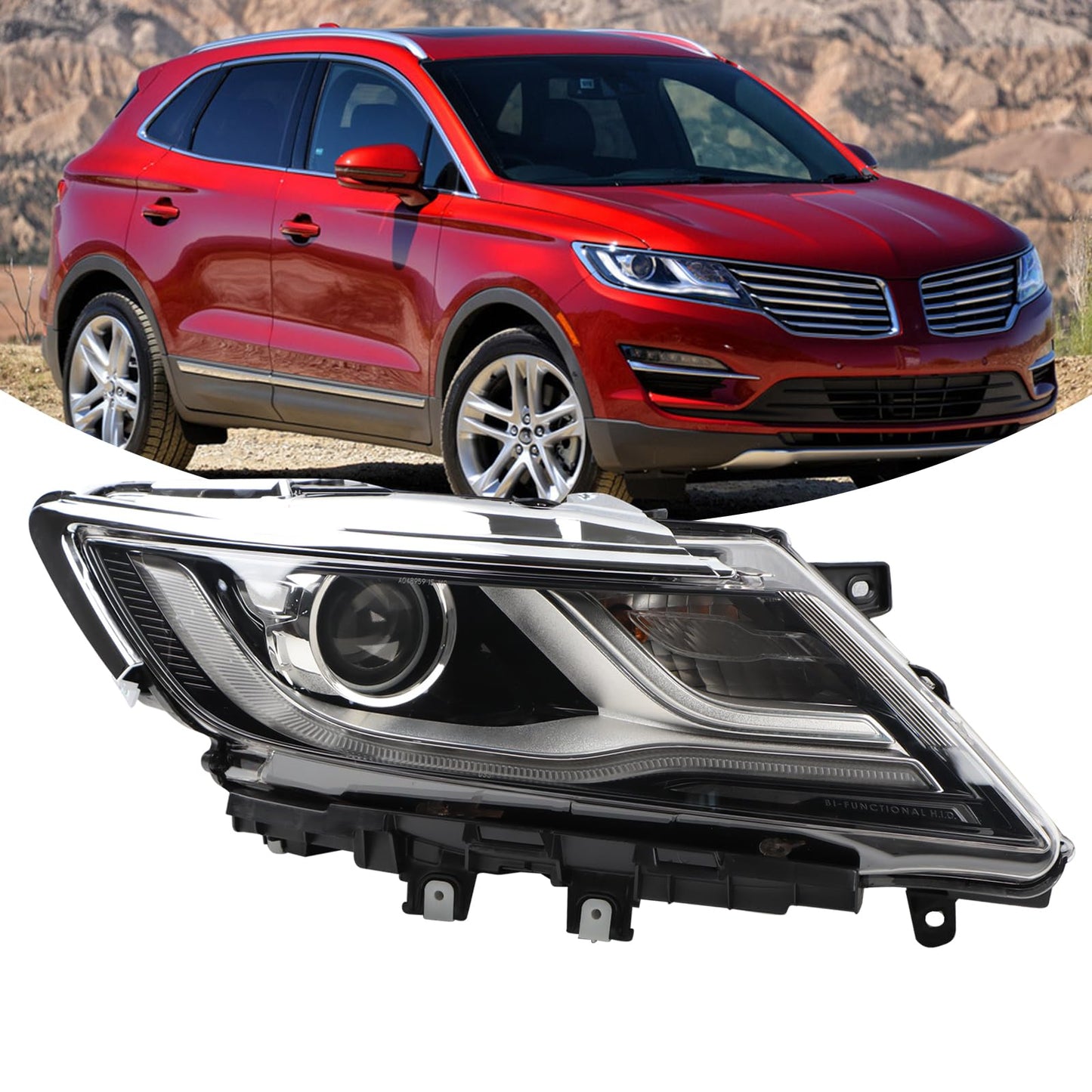 YEQSHNG RH HID/Xenon LED DRL Projector Headlights Semi-Assembly Compatible With 2015-2019 Lincoln MKC Headlamp W/O Bulbs Right Passenger Side FO2519125 EJ7Z13008C