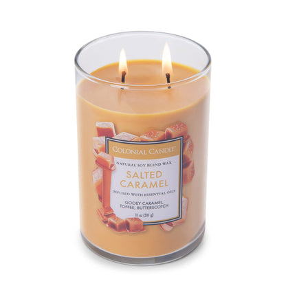 Colonial Candle Salted Caramel Scented Jar Candle, Classic Cylinders Collection, 2 Wick, Yellow, 11 oz - Up to 80 Hours Burn