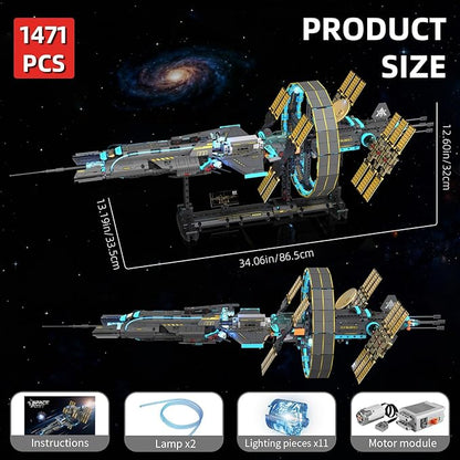 Space Station Spaceship Building Blocks Set with Motor &amp LED Lights Exploration Model Building Kits with Display Stand STEM Engineering Gift for KidsAdults and Space Fans (1471 PCS)