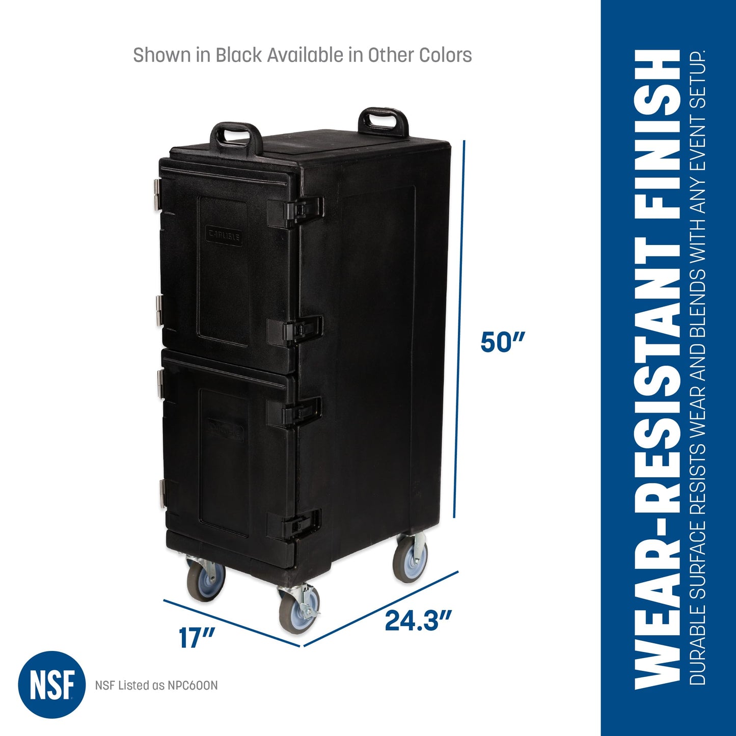 Carlisle FoodService Products Cateraide Insulated Front Loading Food Pan Carrier with Casters for Catering, Events, and Restaurants, Plastic, 10 Pans, Black
