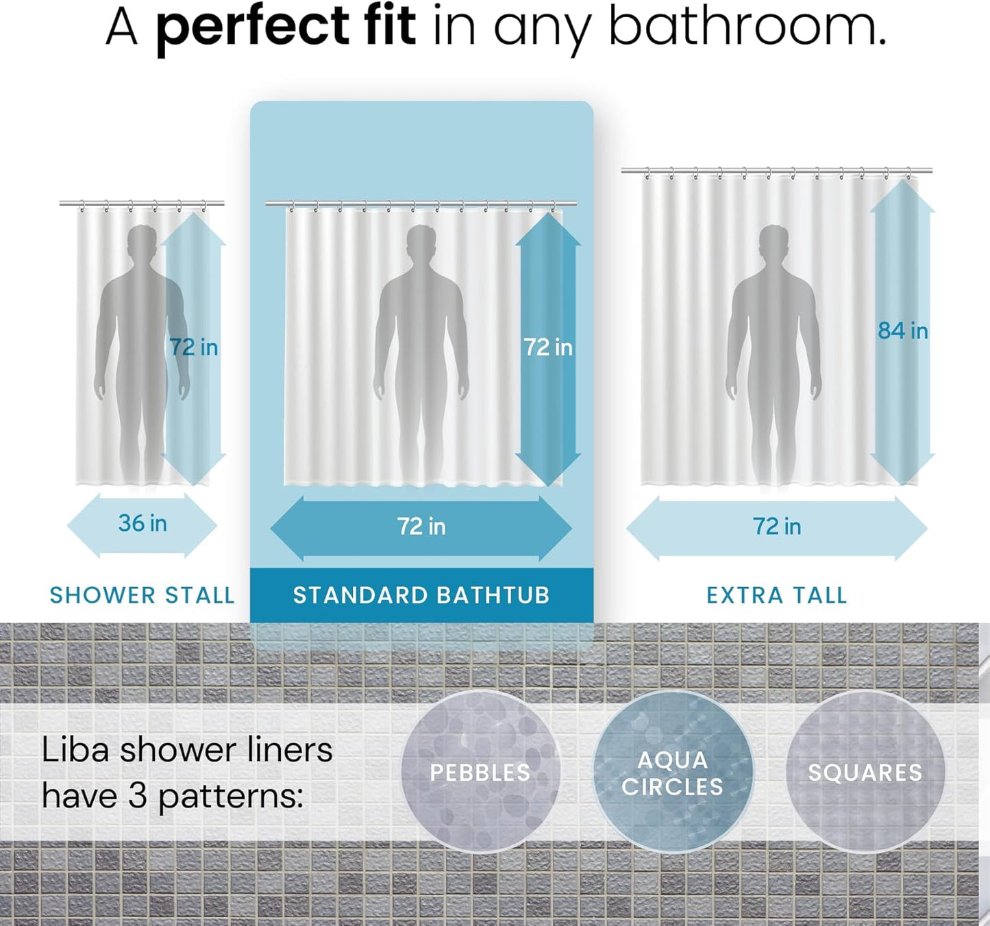 LiBa Plastic Shower Curtain, Heavy Duty 8G Shower Curtain for Bathroom, Waterproof Vinyl Shower Curtain, 3 Magnets, Rustproof Mental Grommets - 3D Clear Pebbles Pattern, 72x72
