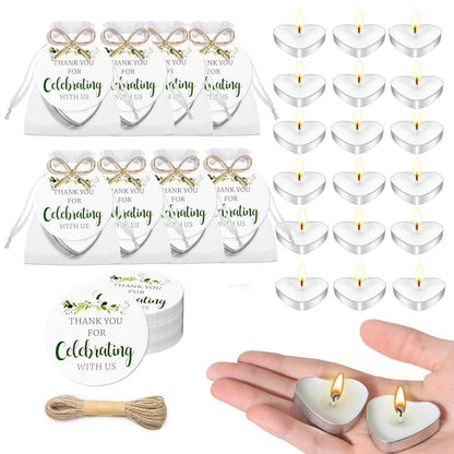 100 Sets Wedding Gifts for Guests Heart Shaped Candles Mini in Organza Bags with Thank You Cards, Party Favors for Bridal Shower, Birthday Party, Wedding Anniversary, Baby Shower Decorations