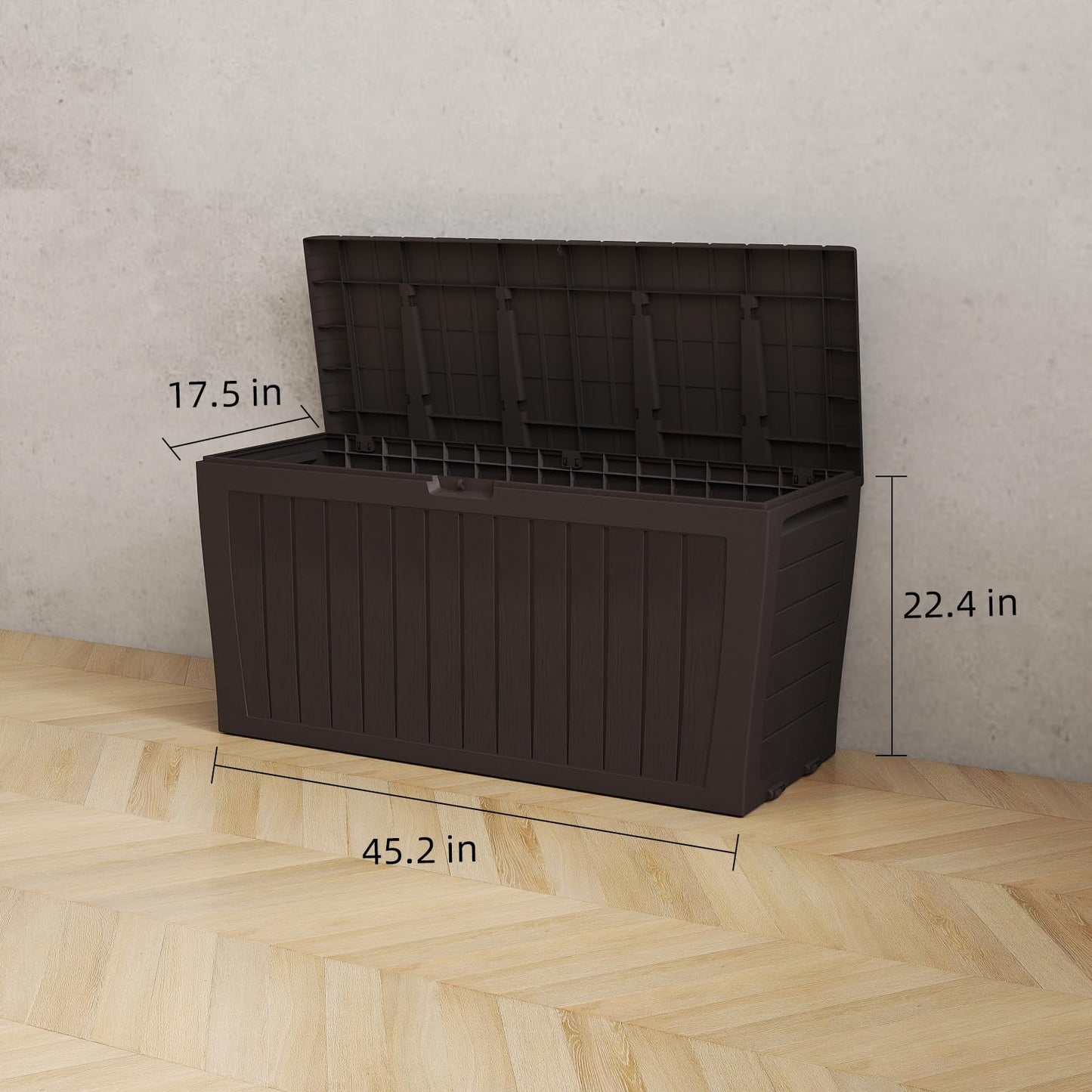 Pareschi 71 Gallon Resin Deck Box，Outdoor Storage Box, Waterproof Lockable Large Storage Bench for Patio Furniture, Pool Accessories & Garden Tools, Brown