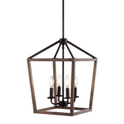 JONATHAN Y Pagoda 4-Light Iron Pendant, 13in Rustic, Bohemian, Faux Wood-Oil Rubbed Bronze, Model JYL1322A