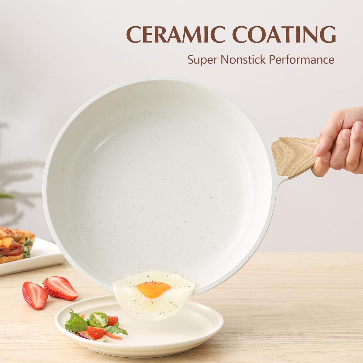 SENSARTE Nonstick Ceramic Frying Pan - 12.5 Inch Healthy Omelet Skillet with Lid | Induction Compatible, PFAS-Free