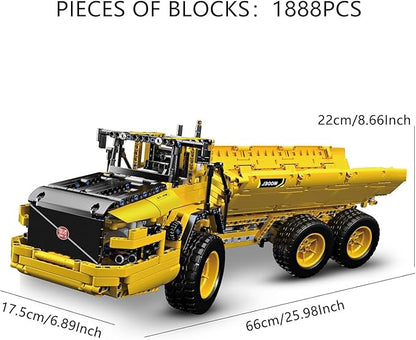 Mould King 17010 Engineering Dump Truck Building Block Kits MOC Building Blocks Set to Build Gift for Age 14+/Adult Collections Enthusiasts(1888 Pieces with Motor/APP Remote Control)