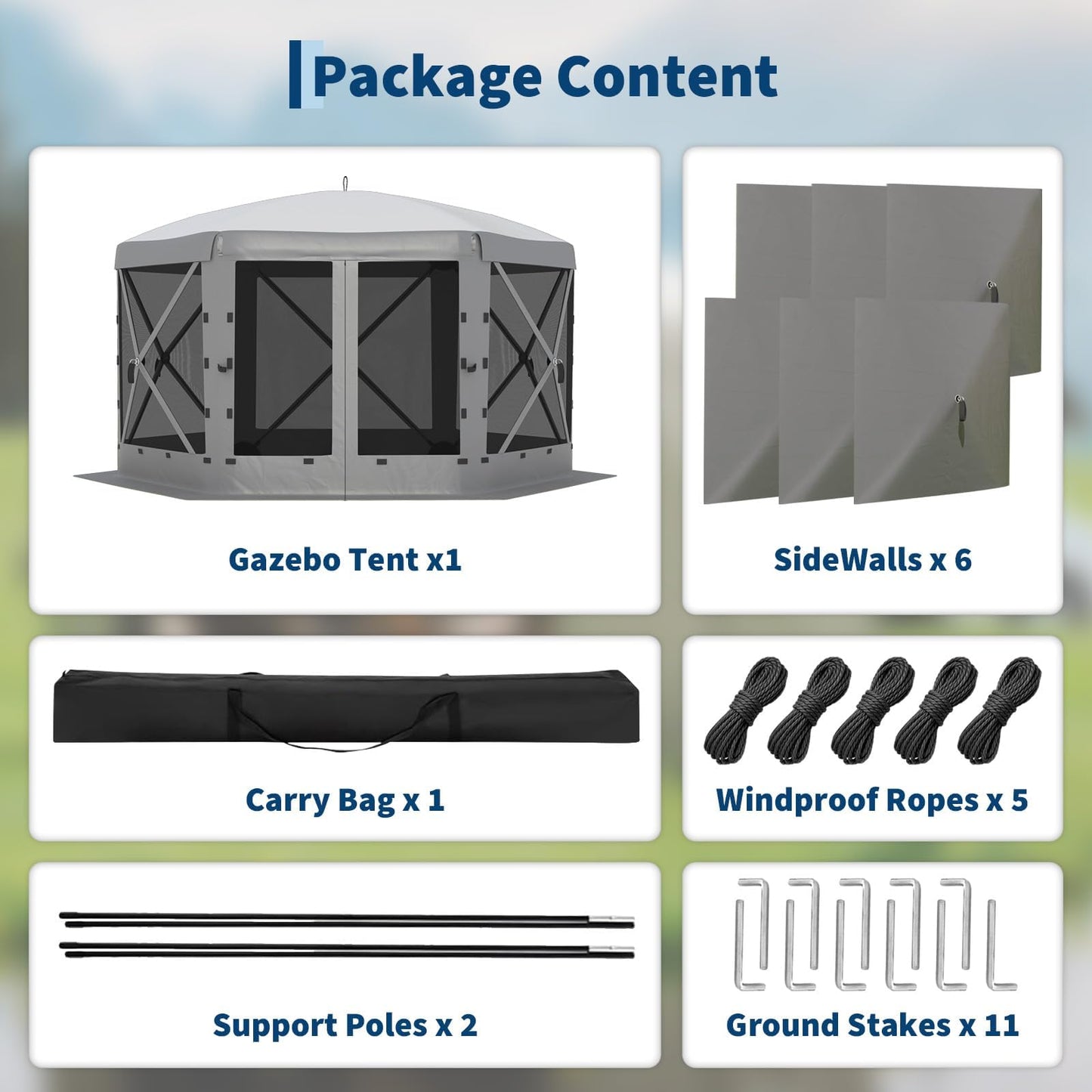 13x13FT 6-Sided Gazebo Tent, One-Push Setup Canopy with Mesh Panels & Removable Wind Cloths, Outdoor Shelter for Backyard Parties Camping Events, Grey