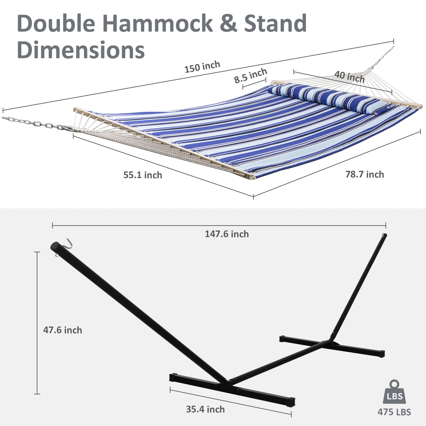 SUNCREAT Hammocks Portable Hammock with Stand, 475lbs Capacity, Hammock Storage Bag Heavy Duty Hammock Handbag