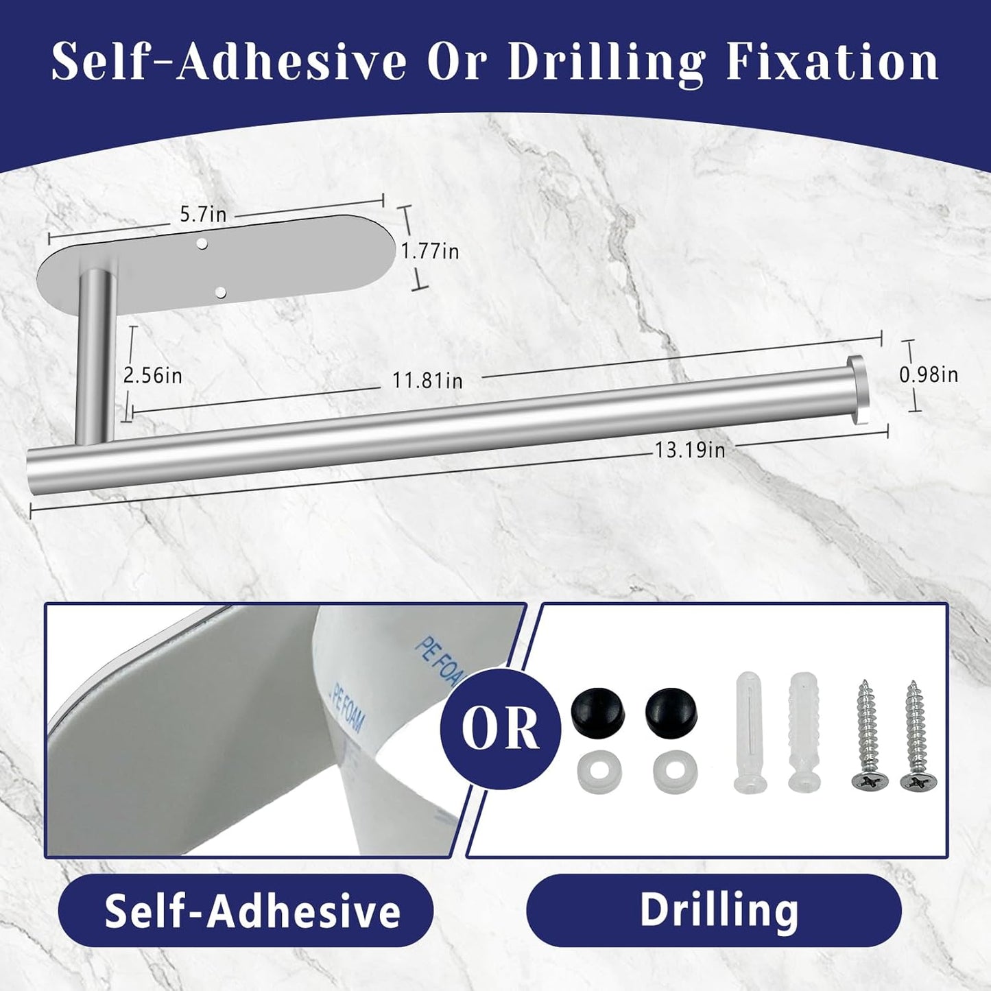 Skiennix Stainless Steel Paper Towel Holder - Self-Adhesive or Drilling | Wall-Mounted for Kitchen & Bathroom