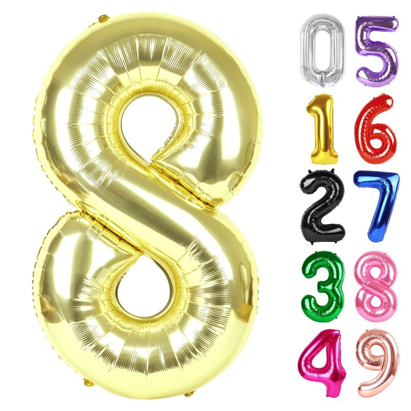 Light Gold Number 8 Balloon 40 Inch, 8th Birthday Party Decorations for Children, Giant 8 Foil Balloon for Party Supplies