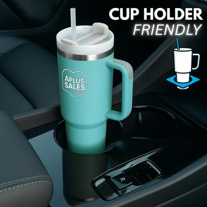 30 oz Tumbler with Handle & Straw Lid - Stainless Steel Tumbler - Tea, Beverages & Travel Coffee Mug - Leakproof & Double-Walled Insulated Cup Water Bottle with Straw - Cup Holder Size - Lake Green