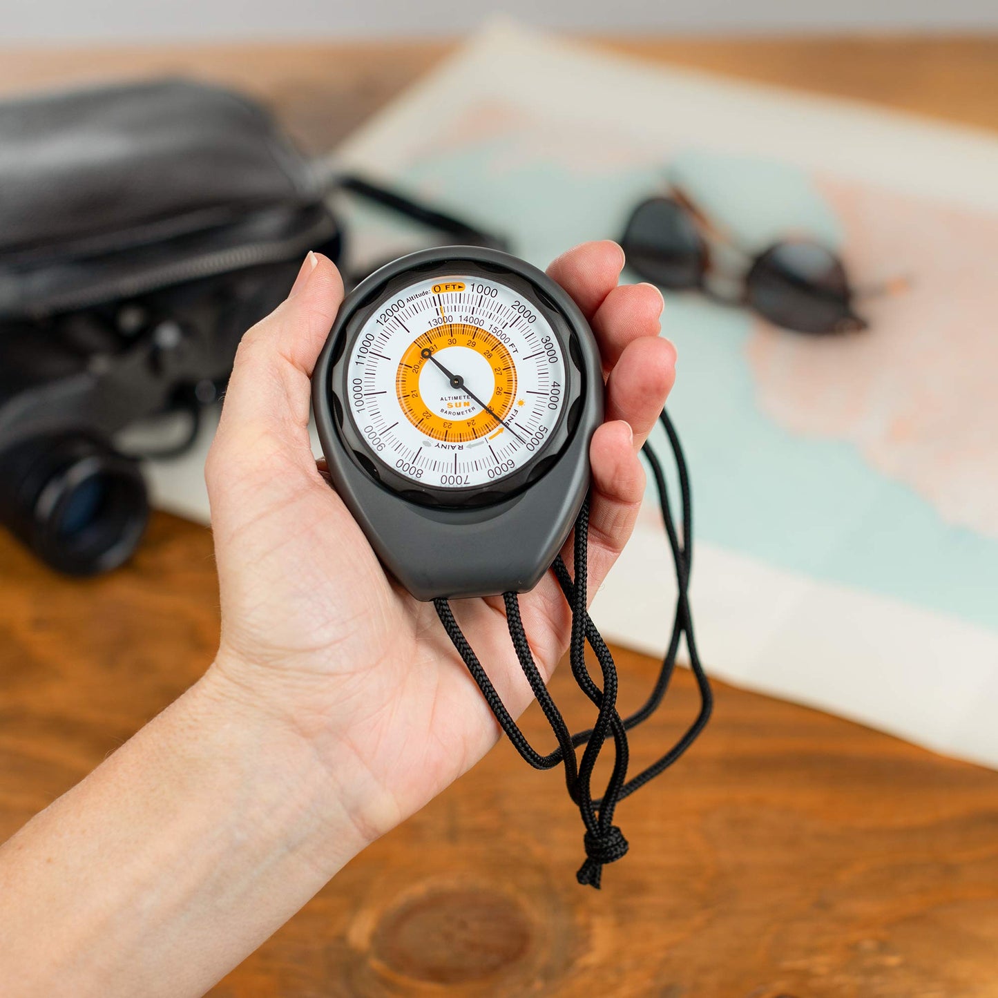Sun Company Altimeter 203 - Battery-Free Altimeter and Barometer | Weather-Trend Indicator with Rugged ABS Case and Lanyard | Reads Altitude from 0 to 15,000 Feet