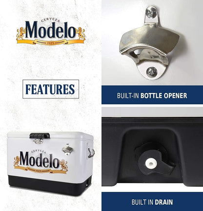 Modelo Ice Chest Cooler - Portable Ice Bucket with Bottle Opener, Vintage Style, Insulated for Camping, Beach, Picnic, RV, BBQs, Tailgating, Fishing, Stainless Steel 85 Can Ice Box, 51L (54 qt)