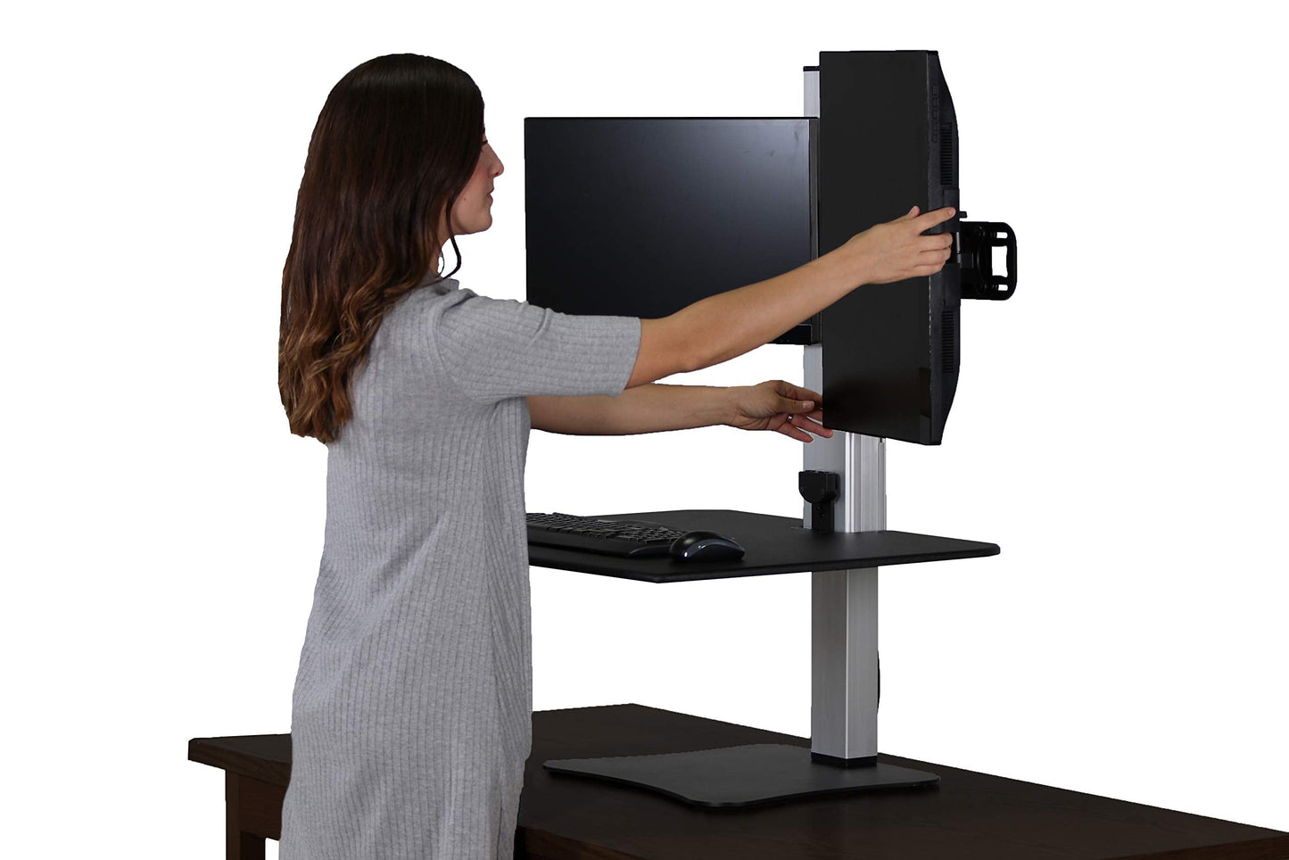 Victor Dual Monitor Electric Standing Desk Workstation, Height Adjustable Sit-Stand Converter with Dual Monitor Support, 28″ x 23″ Work Surface (DC450)