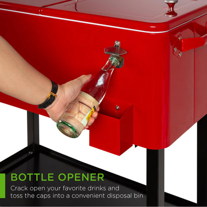 Best Choice Products 80-Quart Outdoor Steel Rolling Cooler Cart w/Ice Chest, Bottle Opener, Catch Tray, Drain Plug, Locking Wheels - Red