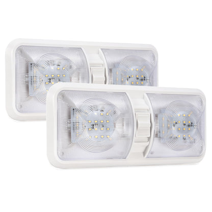 KUAFU RV Interior Lights 12V LED Double Dome Natural White 4000-4500K 2 Pack Clear Lens Model GO-3264