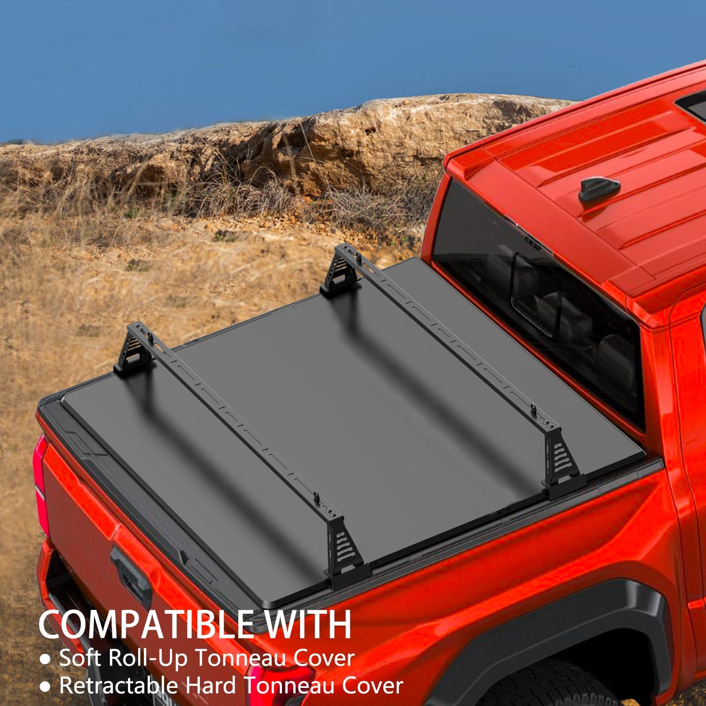 IIIREENO Overland Bed Bar for Mid-Size Trucks/Compatible with Retractable Hard Tonneau Cover, Soft Cover/No Drilling