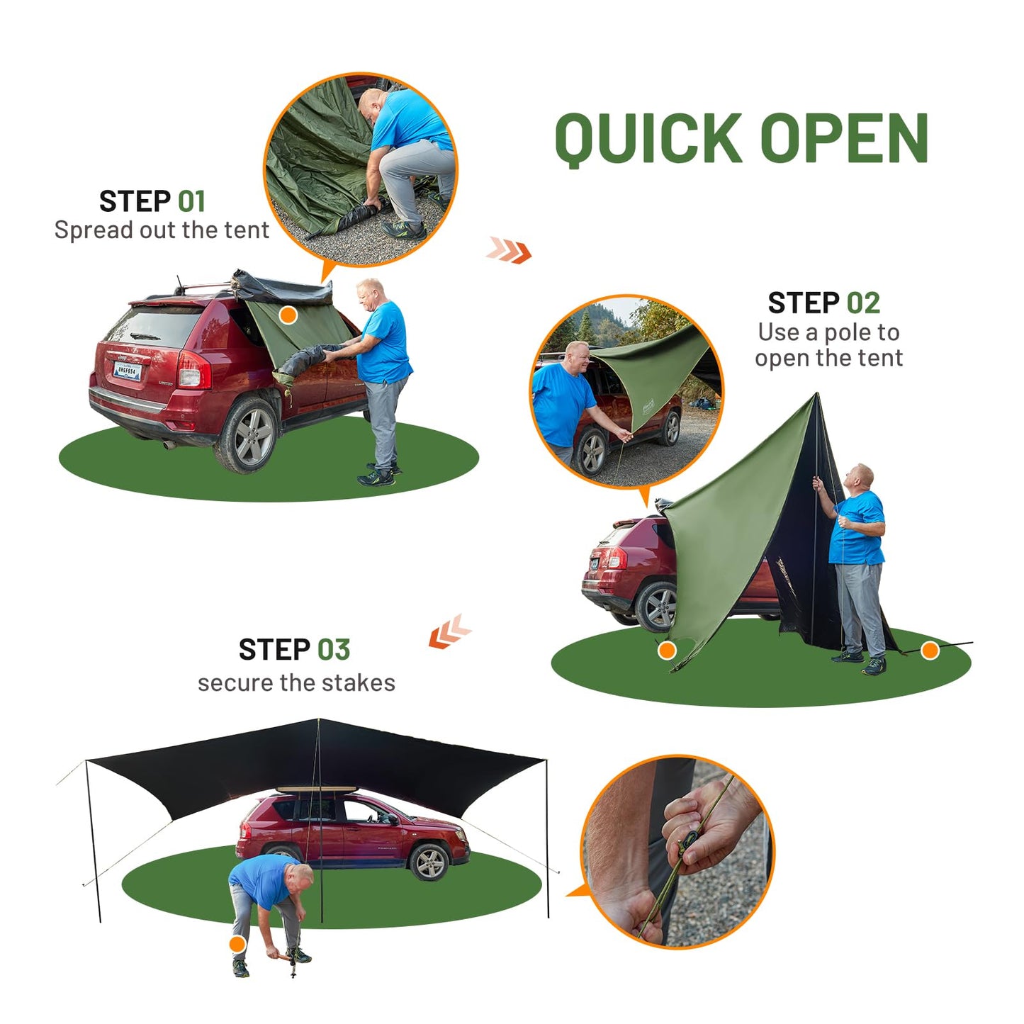 TIMBER RIDGE 19x9.8ft Retractable Car Awning with Blackout Coating, 186ft² Roof Rack Pull-Out Sun Shade Overland Camping, UPF50+ Waterproof Sun Shelter for Vehicle/Truck/Jeep/SUV/Van Green